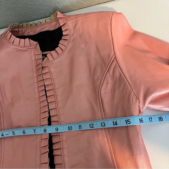 VTG Arella Leather and Sportswear Pink Coral Leather Open Front Jacket Small EUC - Picture 10 of 13